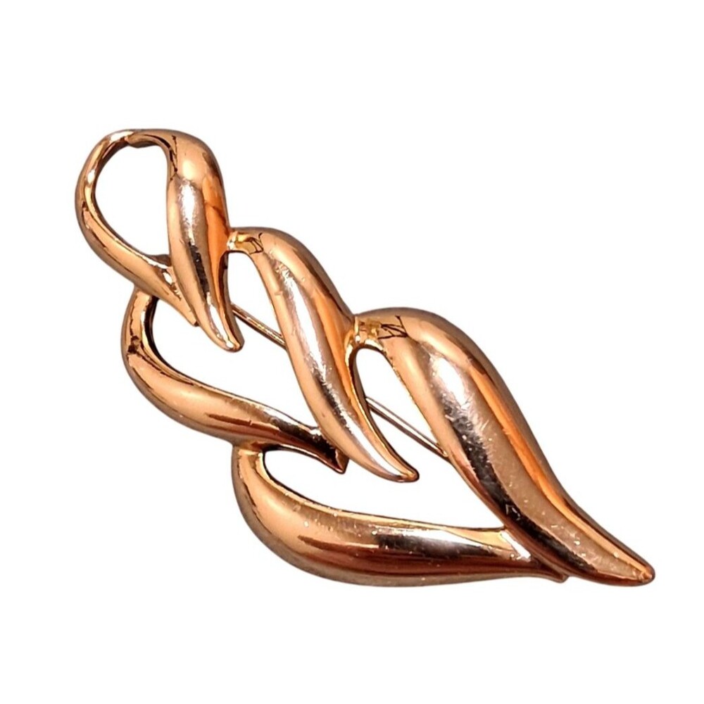 Gold Tone Abstract Openwork Leaf Brooch Pin